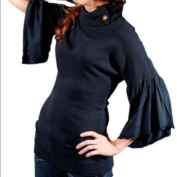Ecoganik Sweaters - Ecoganik Navy Flare Sleeve Turtleneck Sweater S
